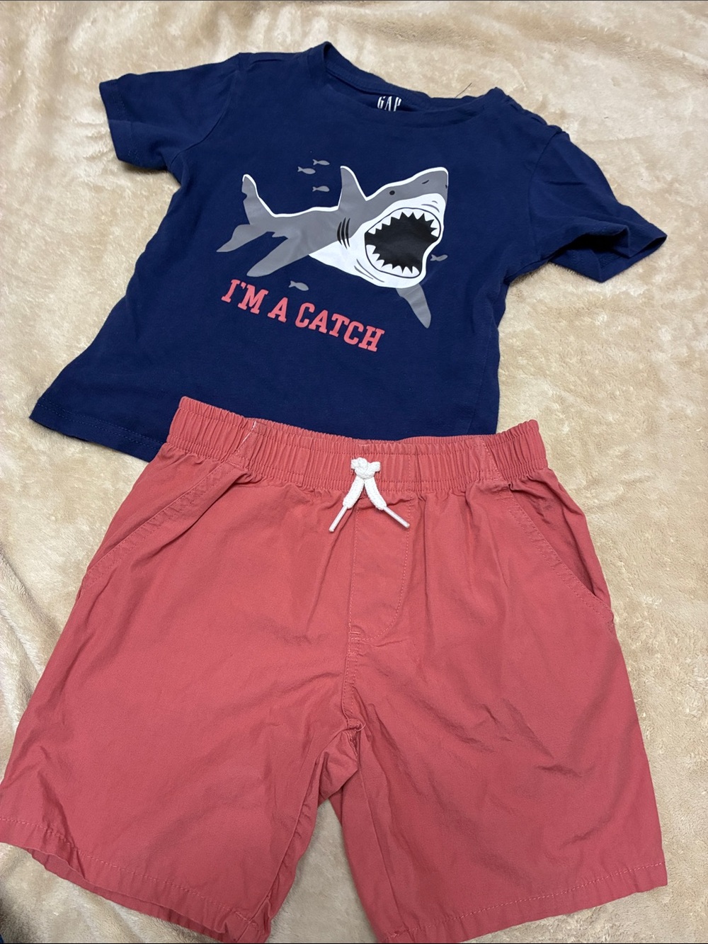 GAP Navy Shark Graphic Tee with Coral Shorts